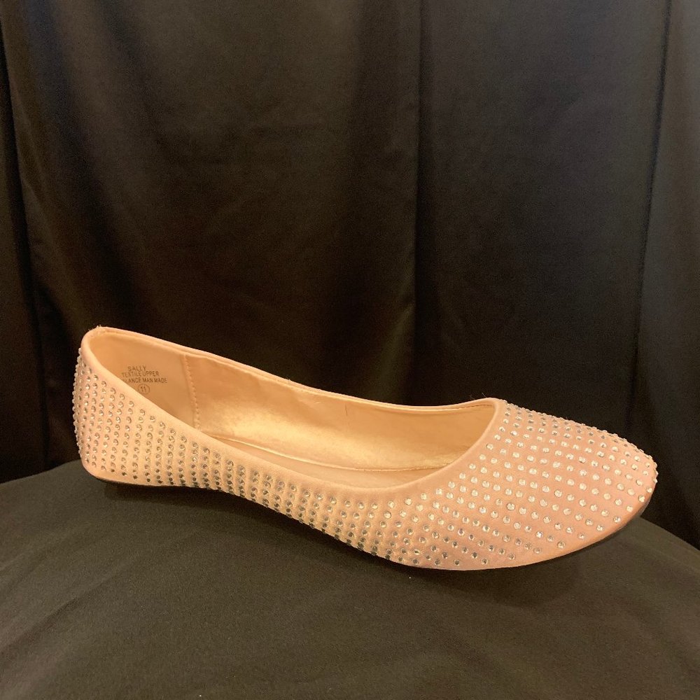 Nude ballerina flat rhinestone beaded shoe